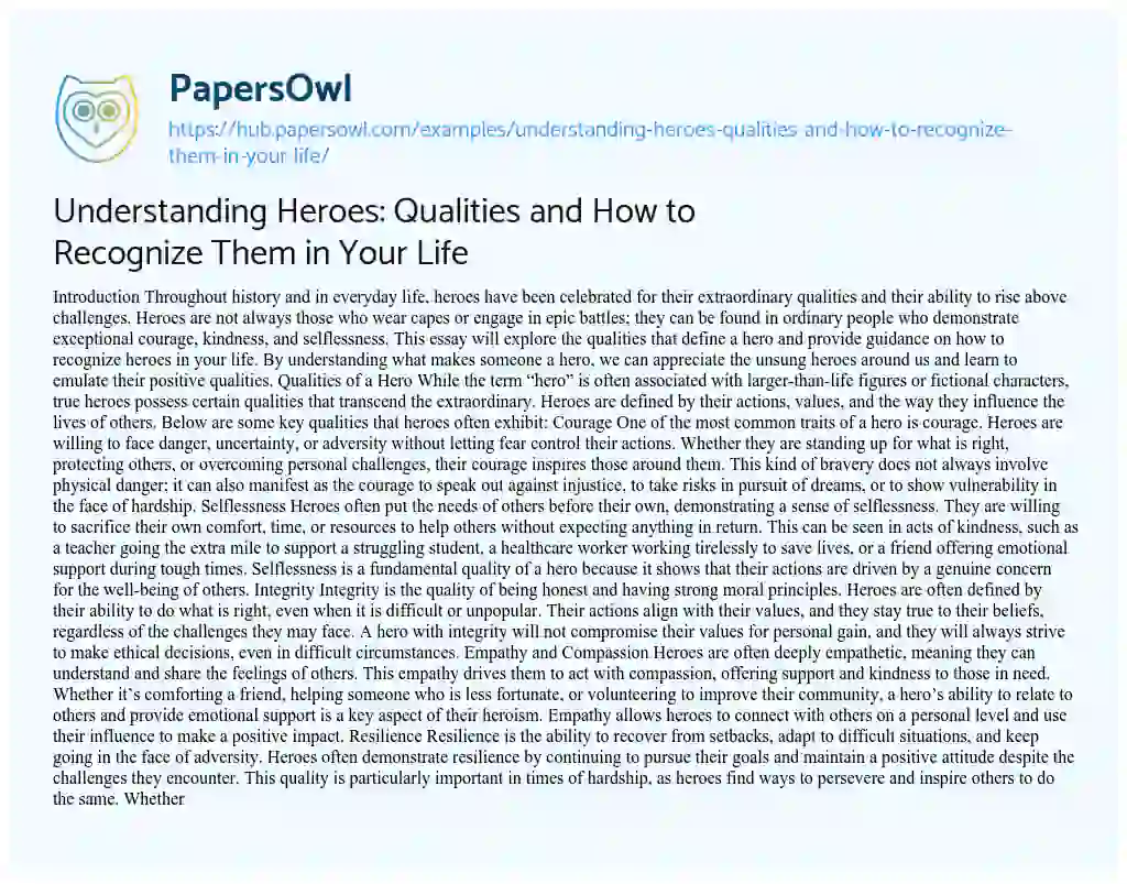 Essay on Understanding Heroes: Qualities and How to Recognize Them in Your Life