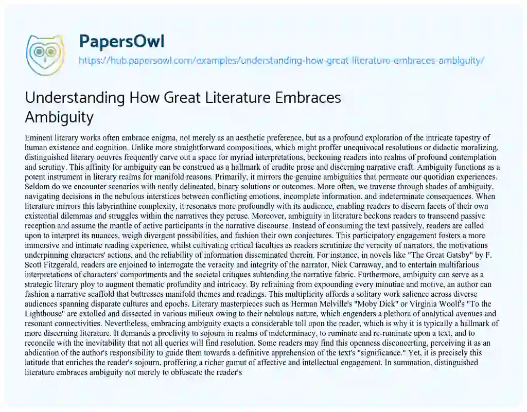 Essay on Understanding How Great Literature Embraces Ambiguity