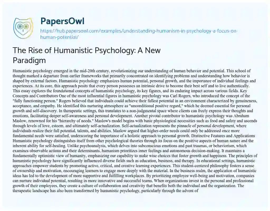 Essay on The Rise of Humanistic Psychology: A New Paradigm