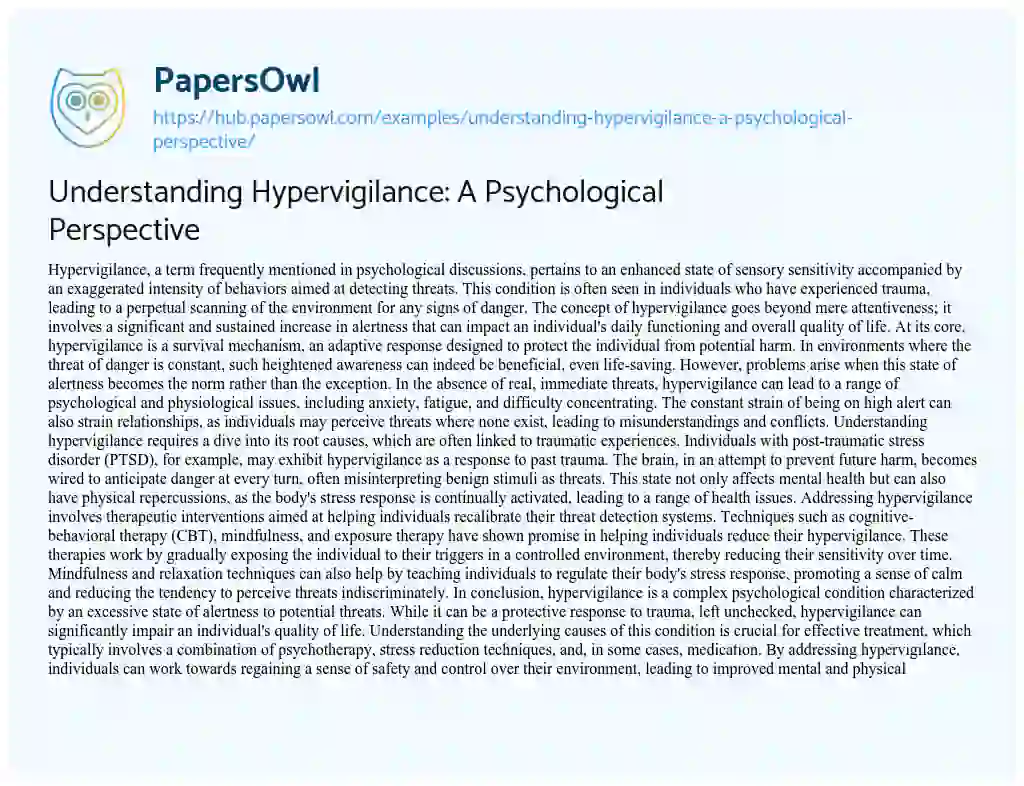 Essay on Understanding Hypervigilance: A Psychological Perspective
