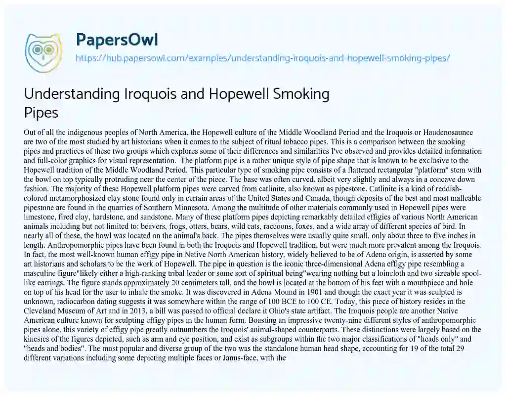 Essay on Understanding Iroquois and Hopewell Smoking Pipes