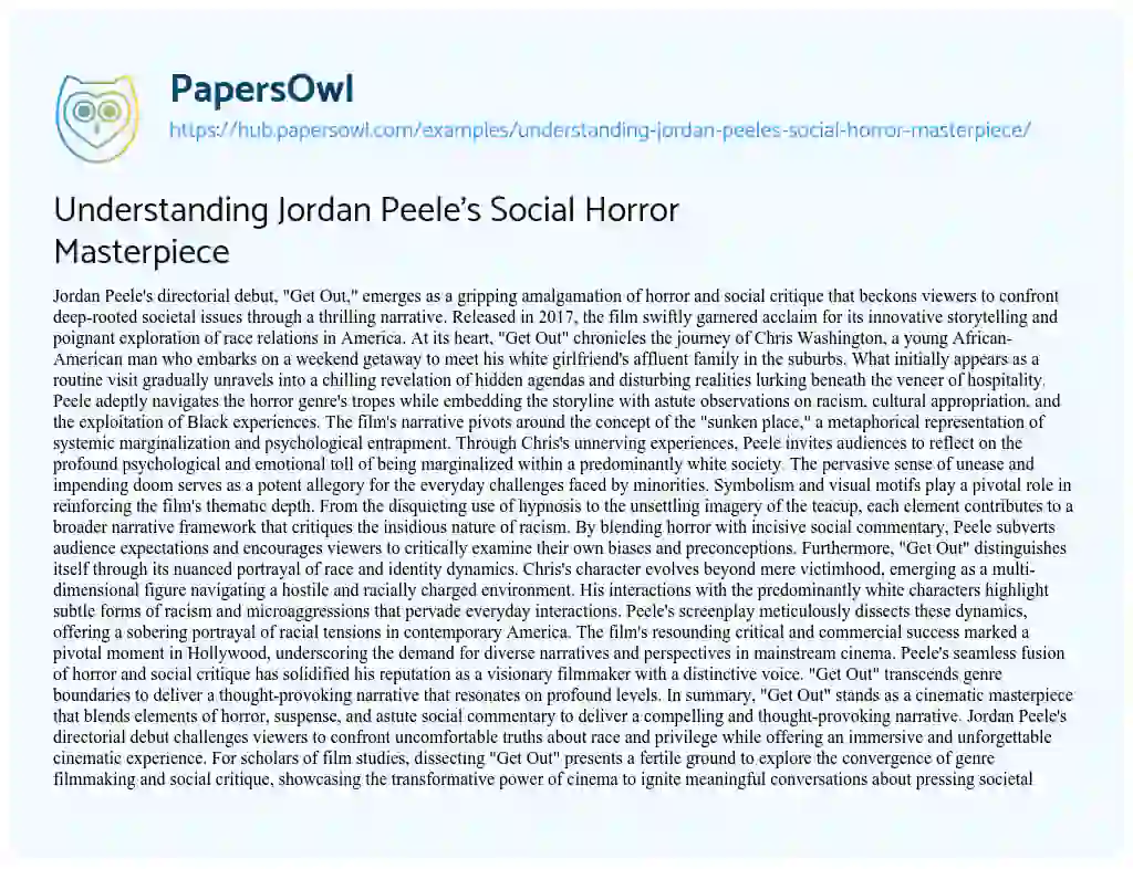 Essay on Understanding Jordan Peele’s Social Horror Masterpiece