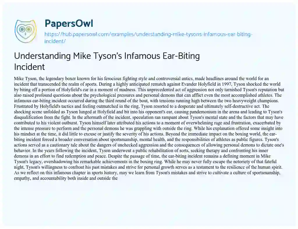 Essay on Understanding Mike Tyson’s Infamous Ear-Biting Incident