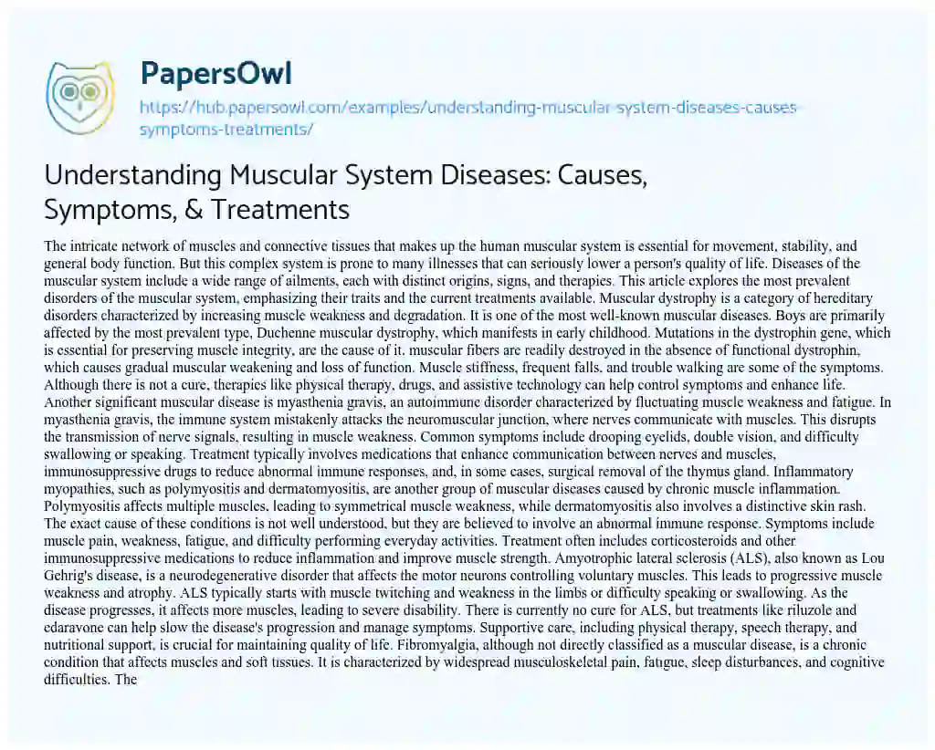 Essay on Understanding Muscular System Diseases: Causes, Symptoms, & Treatments