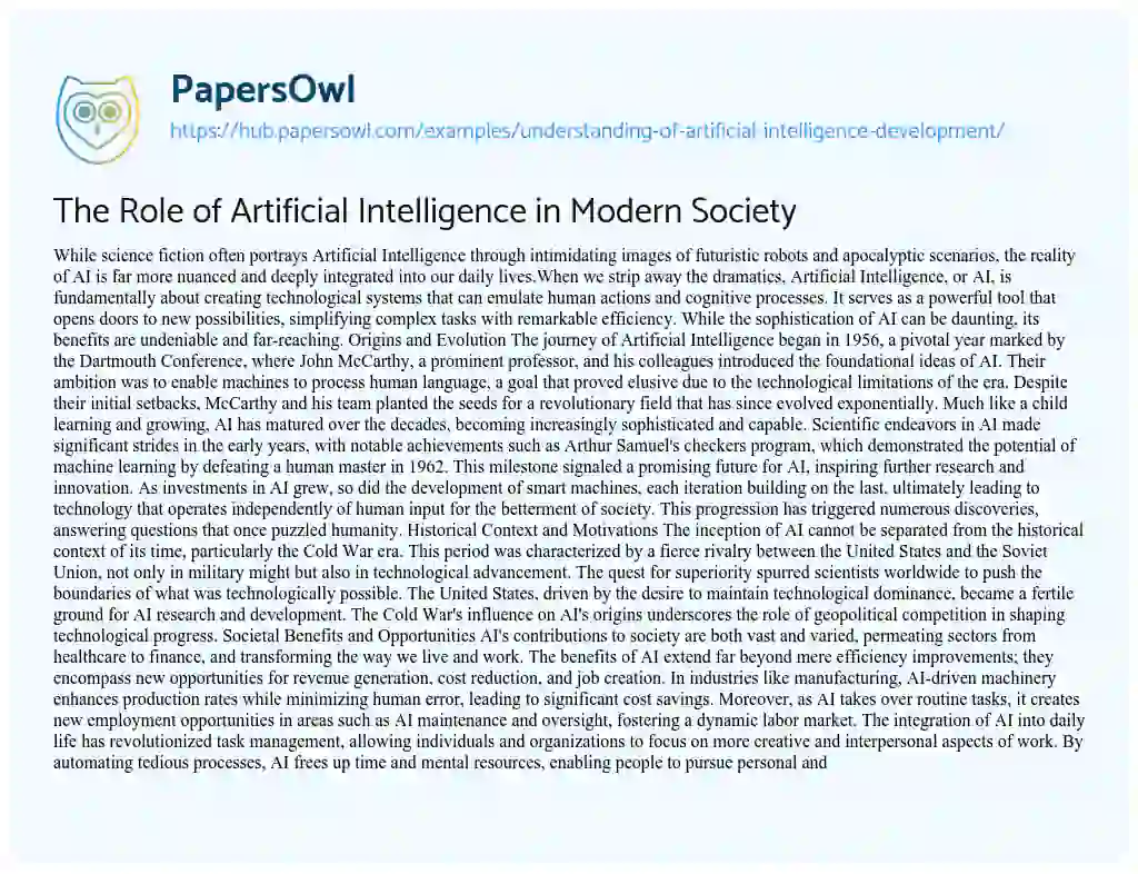 Essay on The Role of Artificial Intelligence in Modern Society