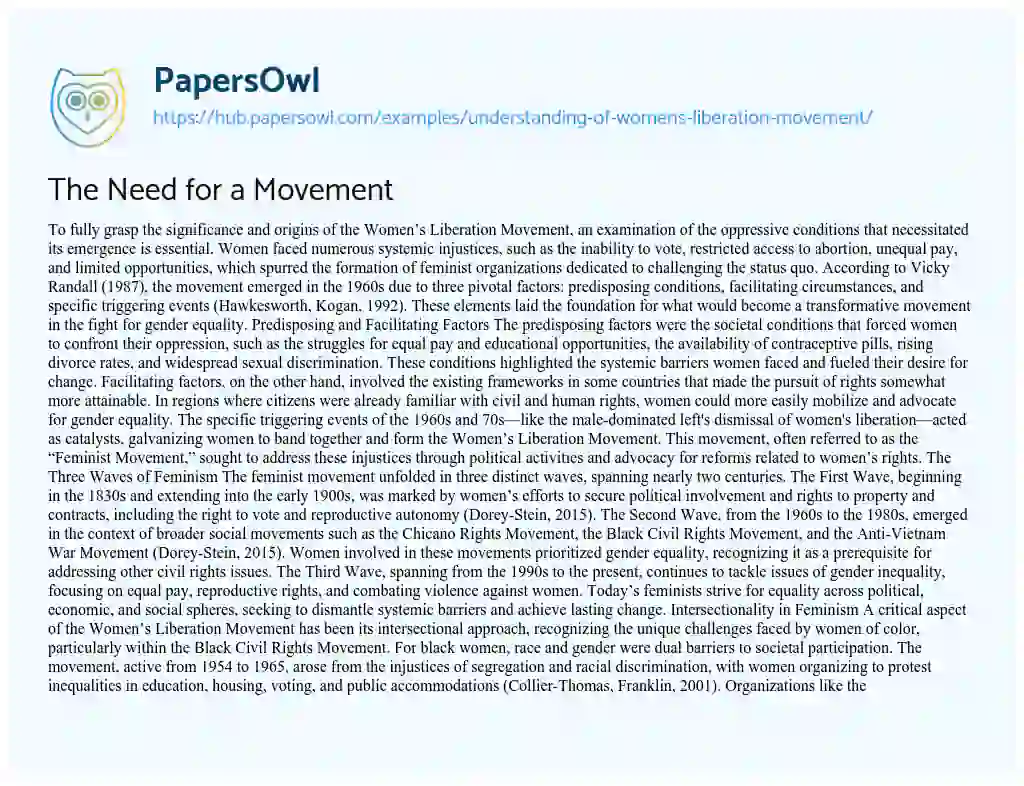 Essay on The Need for a Movement