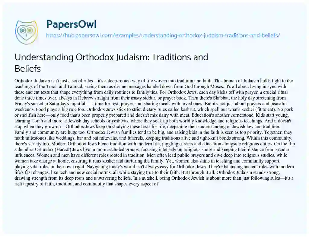 Essay on Understanding Orthodox Judaism: Traditions and Beliefs
