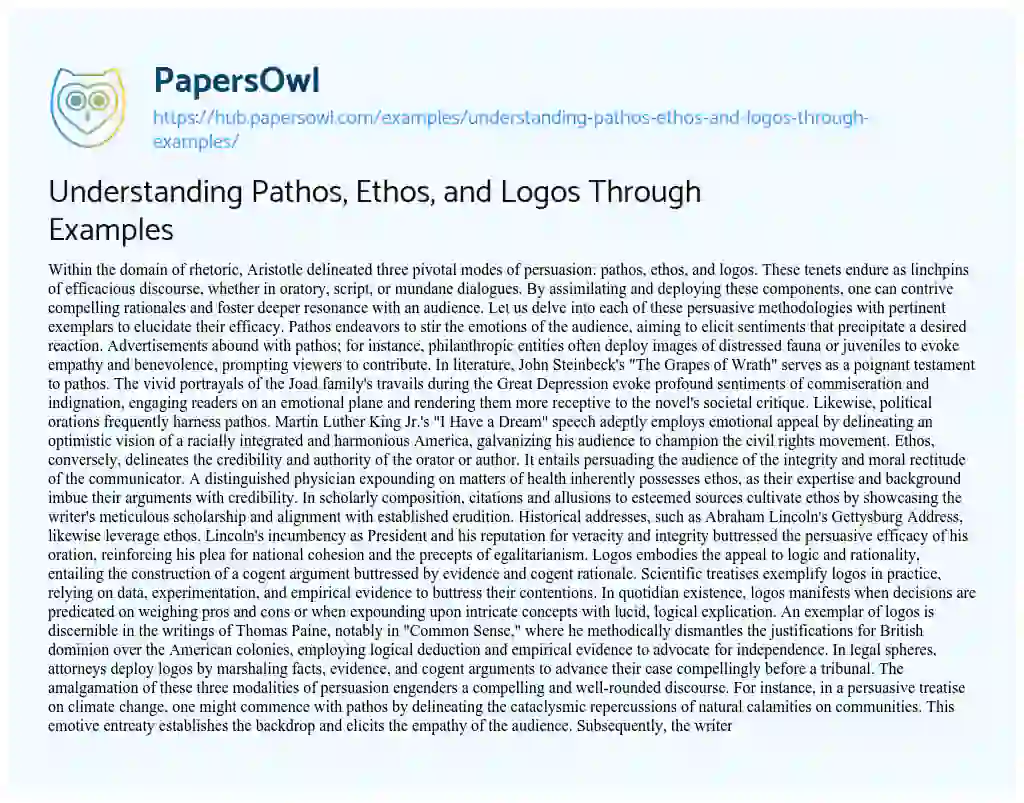 Essay on Understanding Pathos, Ethos, and Logos Through Examples