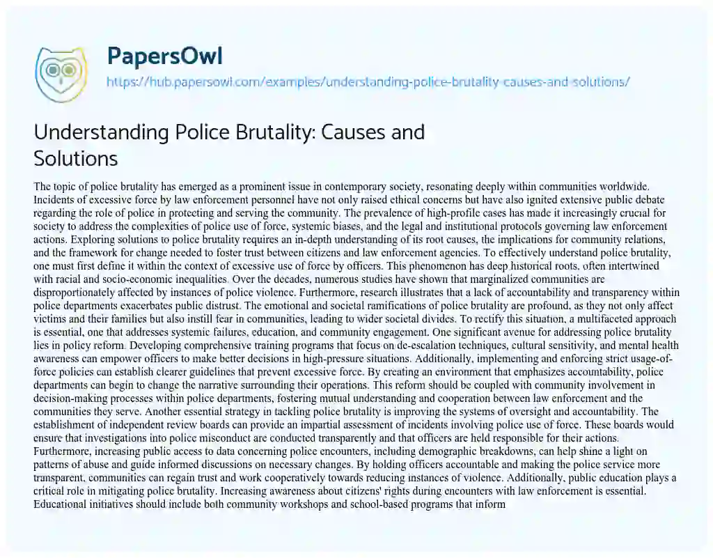 Essay on Understanding Police Brutality: Causes and Solutions