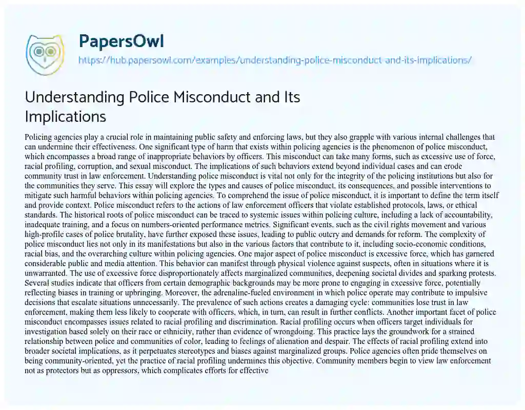 Essay on Understanding Police Misconduct and Its Implications