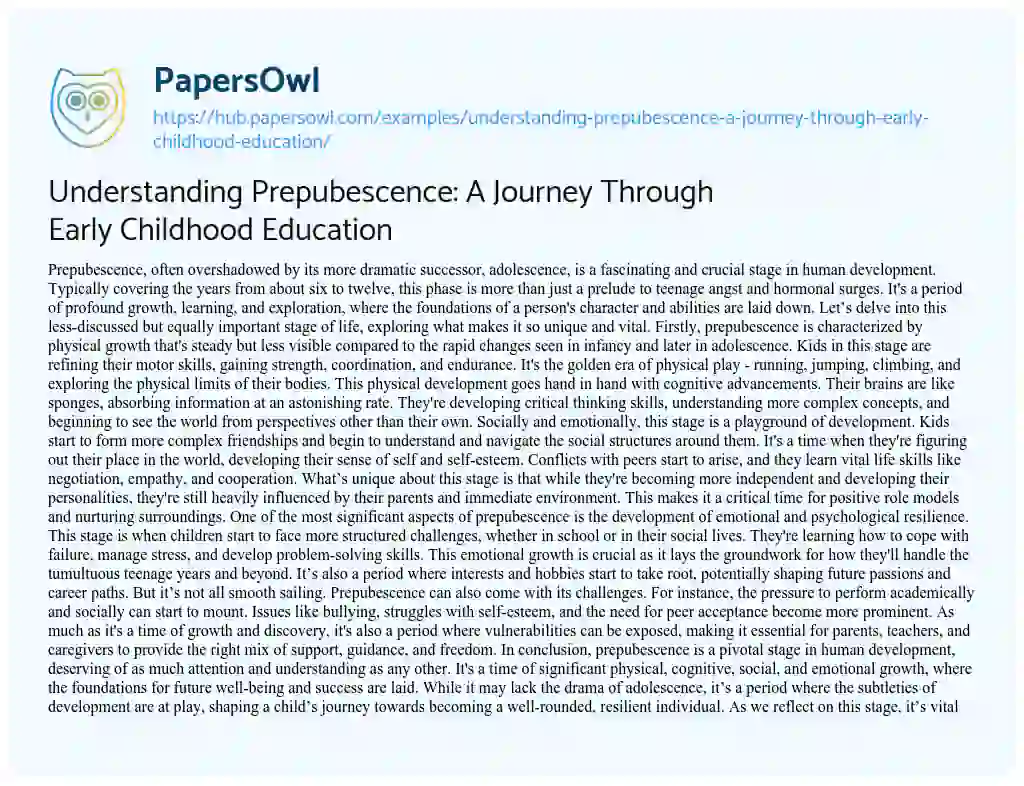 Essay on Understanding Prepubescence: A Journey Through Early Childhood Education