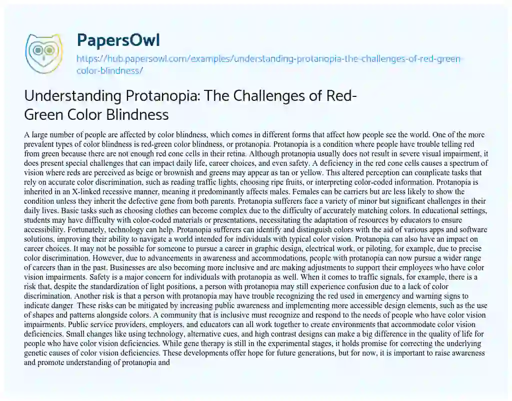 Essay on Understanding Protanopia: The Challenges of Red-Green Color Blindness