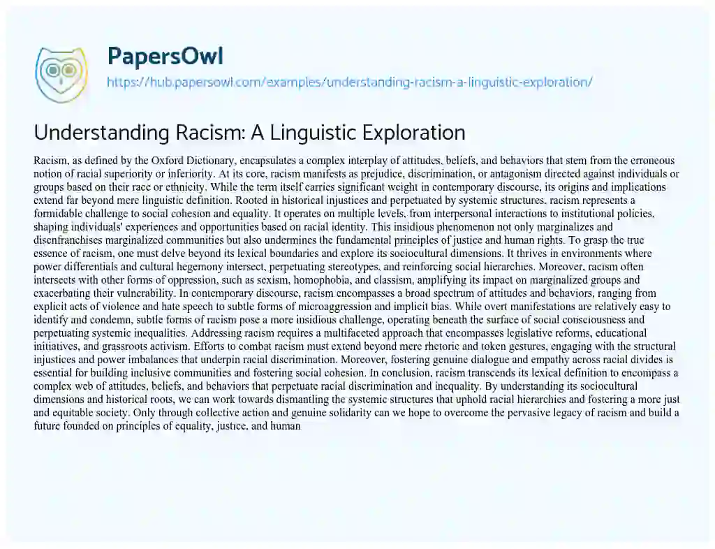 Essay on Understanding Racism: A Linguistic Exploration