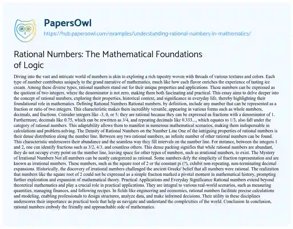 Essay on Rational Numbers: The Mathematical Foundations of Logic