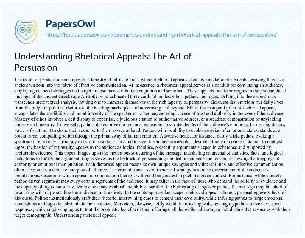 Essay on Understanding Rhetorical Appeals: The Art of Persuasion