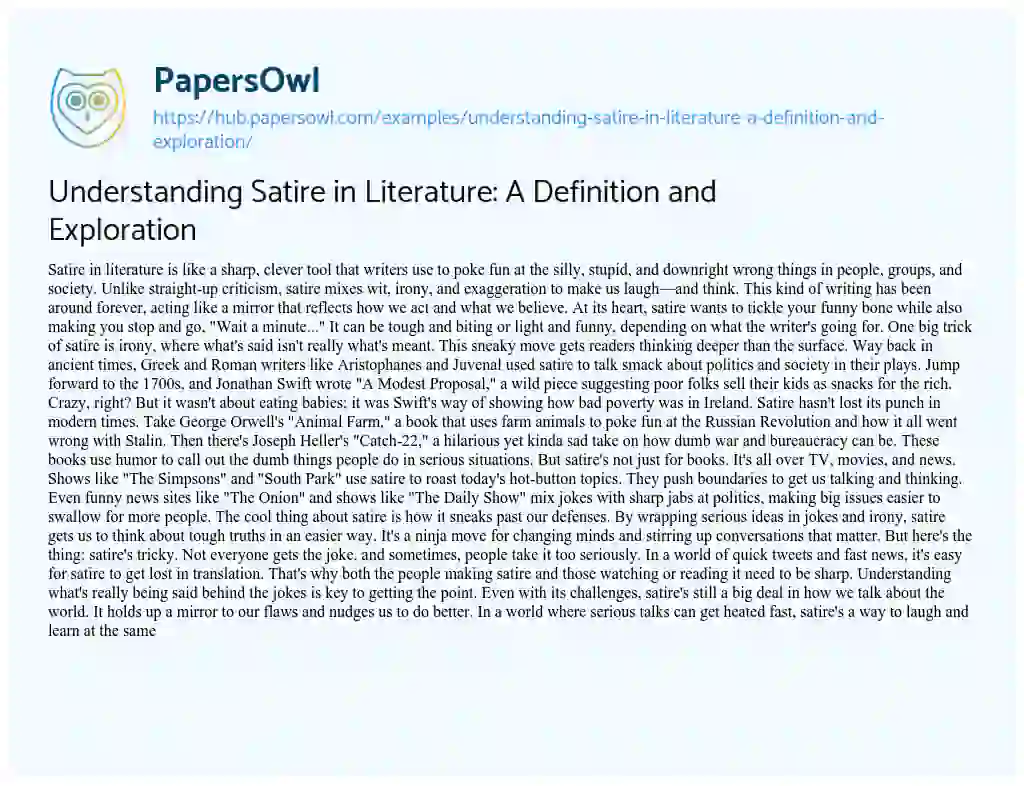 Essay on Understanding Satire in Literature: A Definition and Exploration
