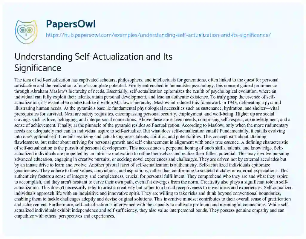 Essay on Understanding Self-Actualization and Its Significance