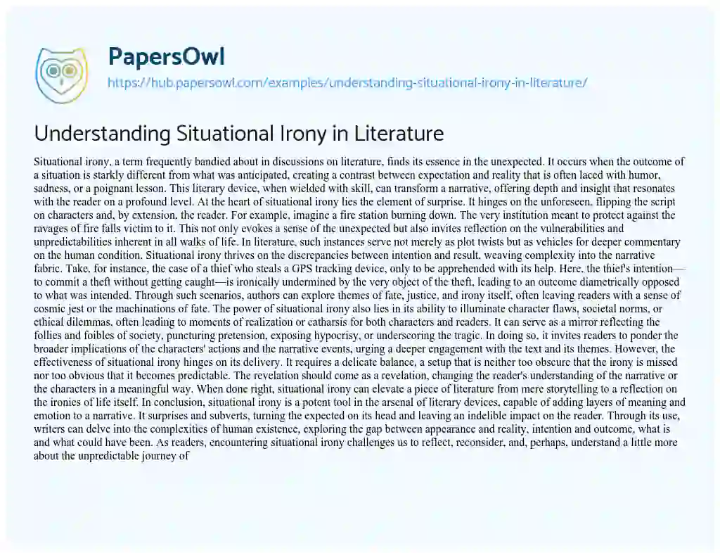 Essay on Understanding Situational Irony in Literature