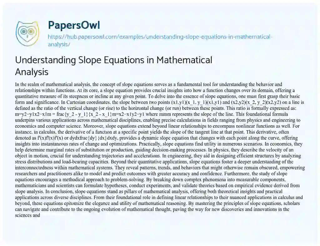 Essay on Understanding Slope Equations in Mathematical Analysis