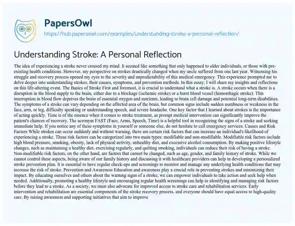 Essay on Understanding Stroke: A Personal Reflection
