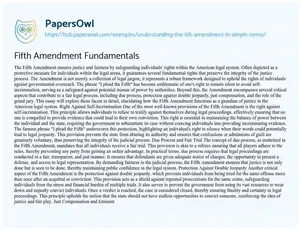 Essay on Fifth Amendment Fundamentals