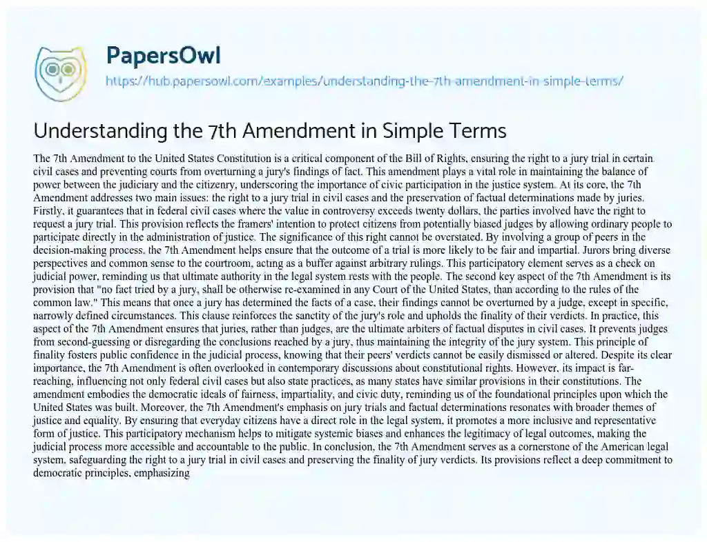 Essay on Understanding the 7th Amendment in Simple Terms