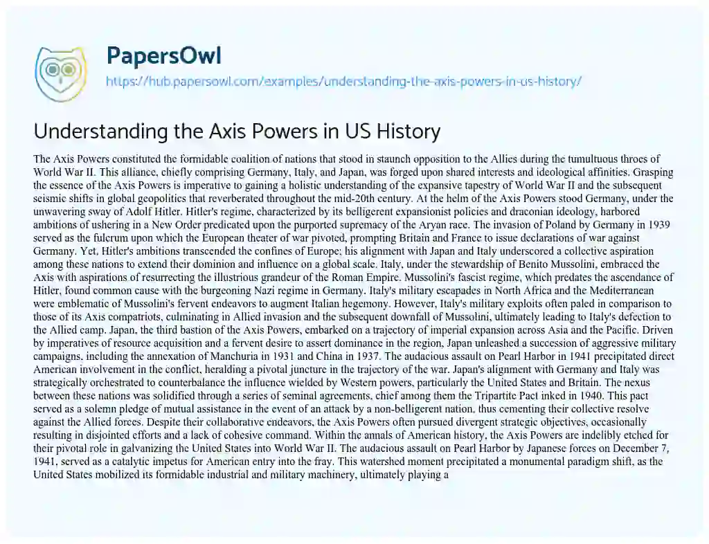 Essay on Understanding the Axis Powers in US History
