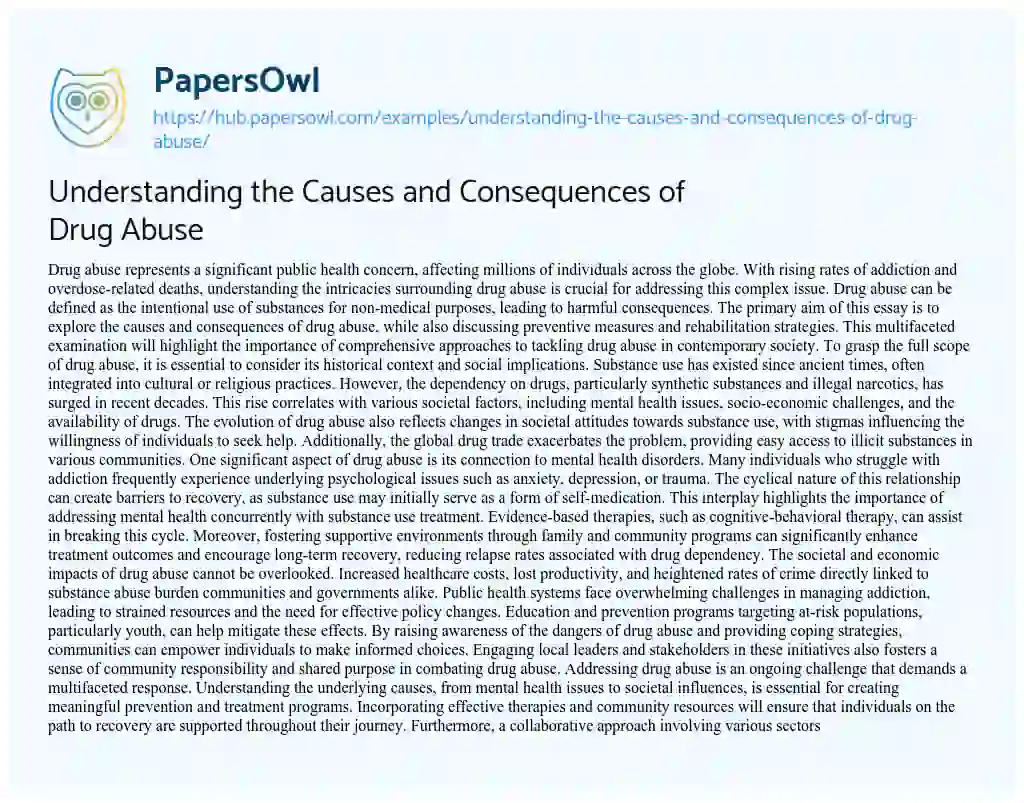 Essay on Understanding the Causes and Consequences of Drug Abuse