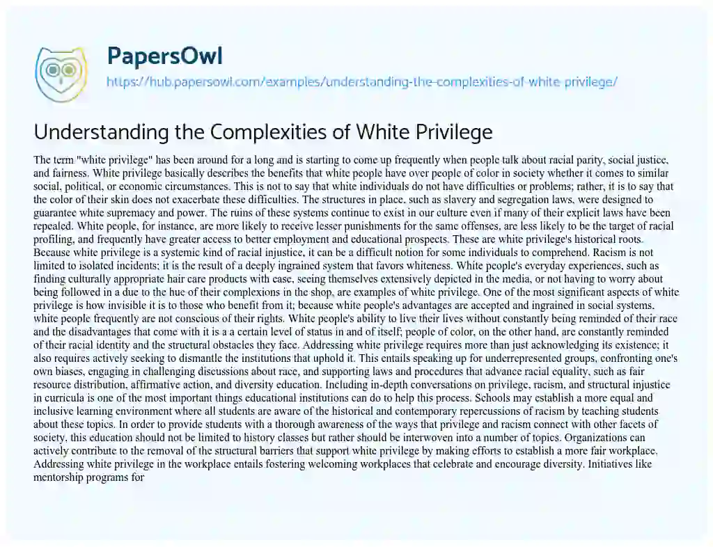 Essay on Understanding the Complexities of White Privilege