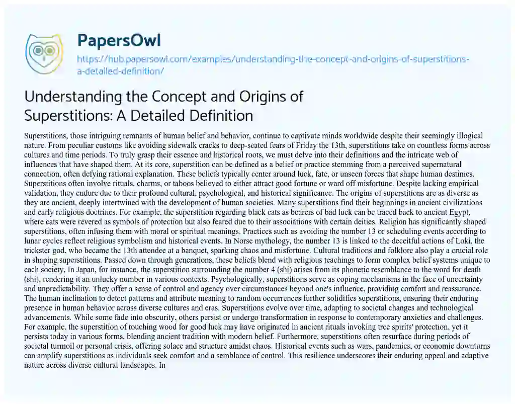 Essay on Understanding the Concept and Origins of Superstitions: A Detailed Definition
