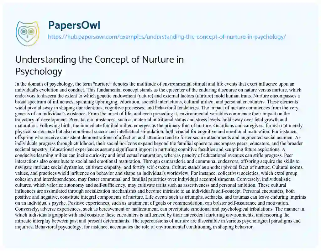 Essay on Understanding the Concept of Nurture in Psychology
