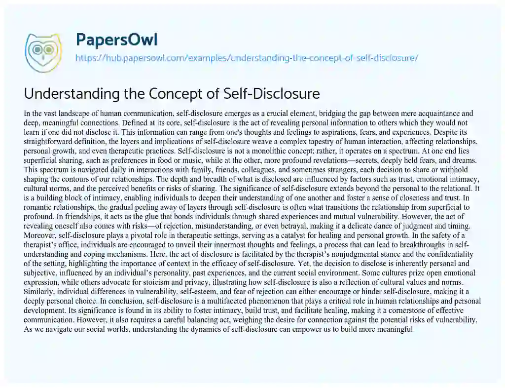 Essay on Understanding the Concept of Self-Disclosure