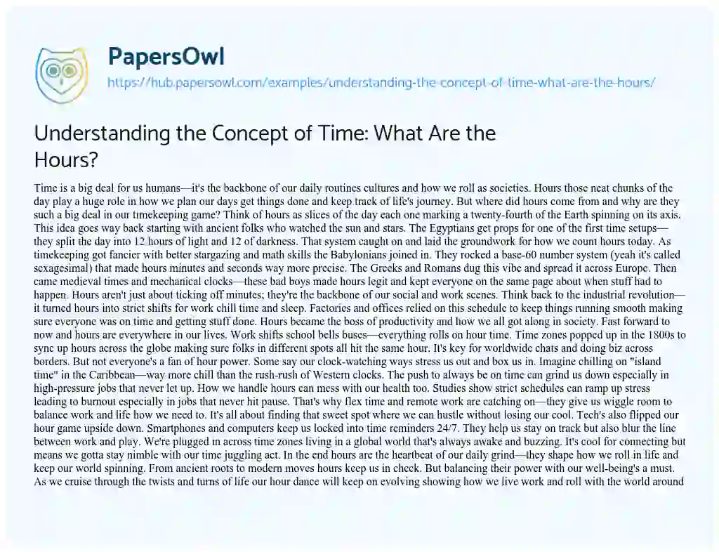 Essay on Understanding the Concept of Time: What Are the Hours?