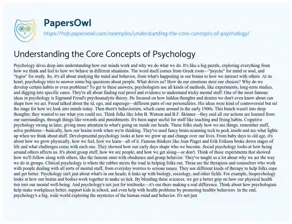 Essay on Understanding the Core Concepts of Psychology