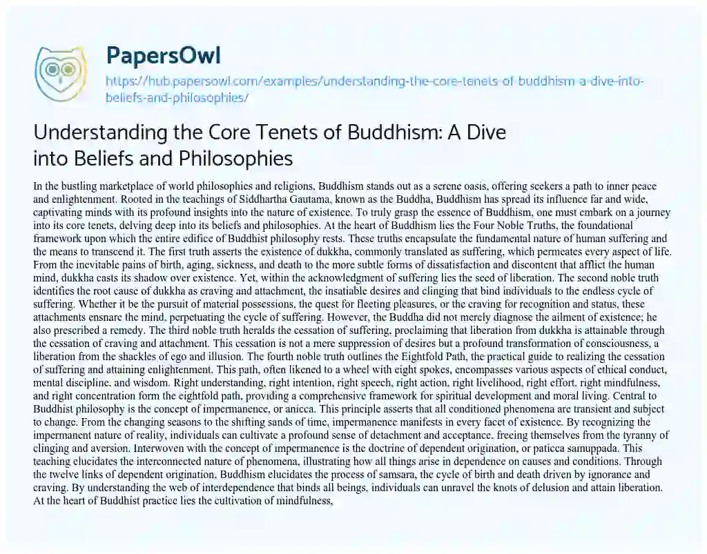 Essay on Understanding the Core Tenets of Buddhism: A Dive into Beliefs and Philosophies