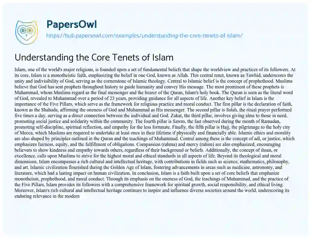 Essay on Understanding the Core Tenets of Islam