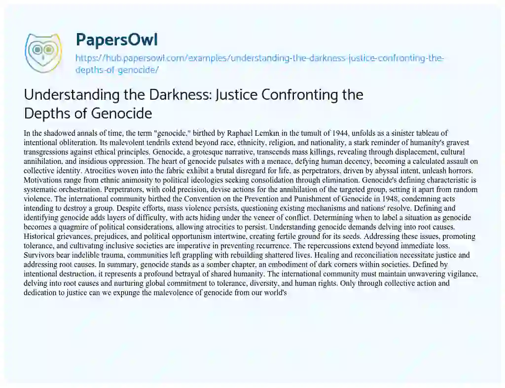 Essay on Understanding the Darkness: Justice Confronting the Depths of Genocide