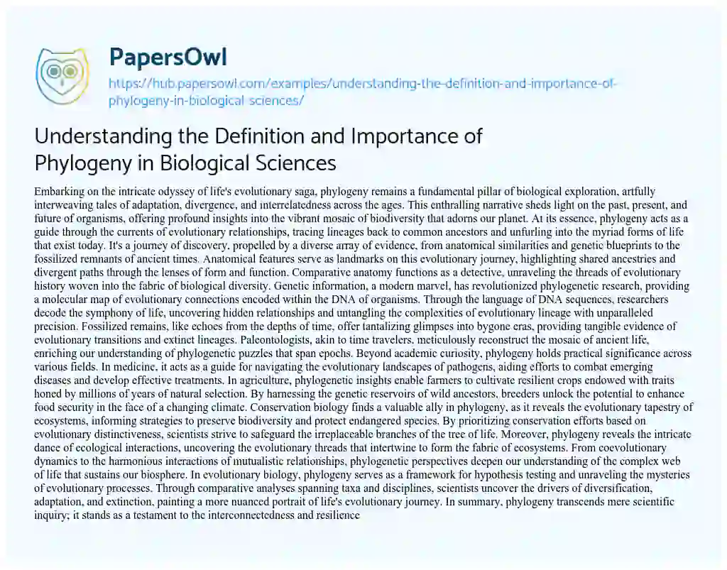 Essay on Understanding the Definition and Importance of Phylogeny in Biological Sciences