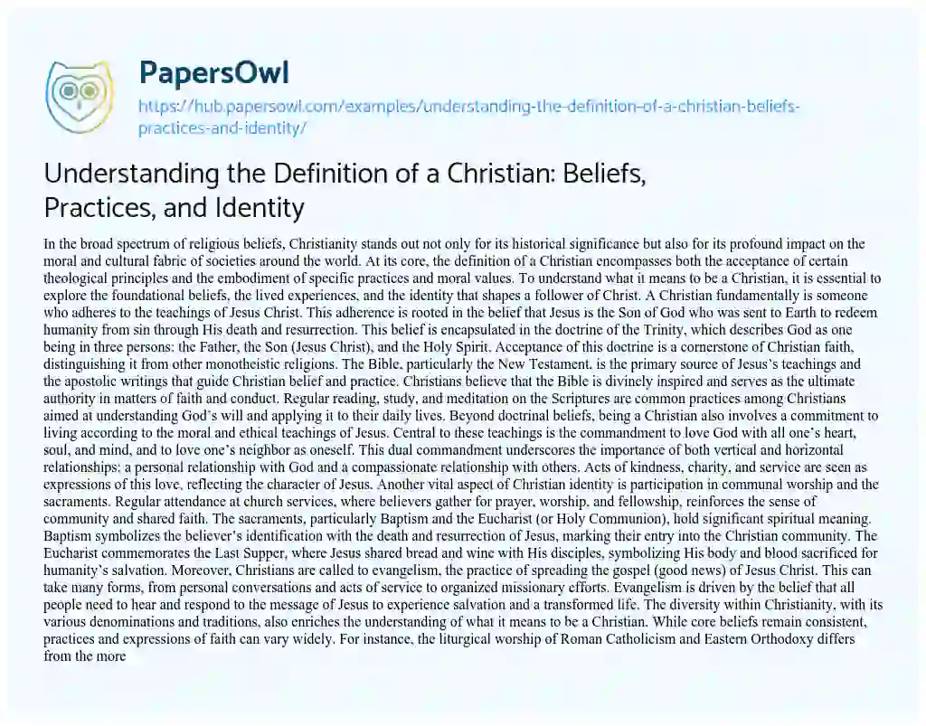 Essay on Understanding the Definition of a Christian: Beliefs, Practices, and Identity