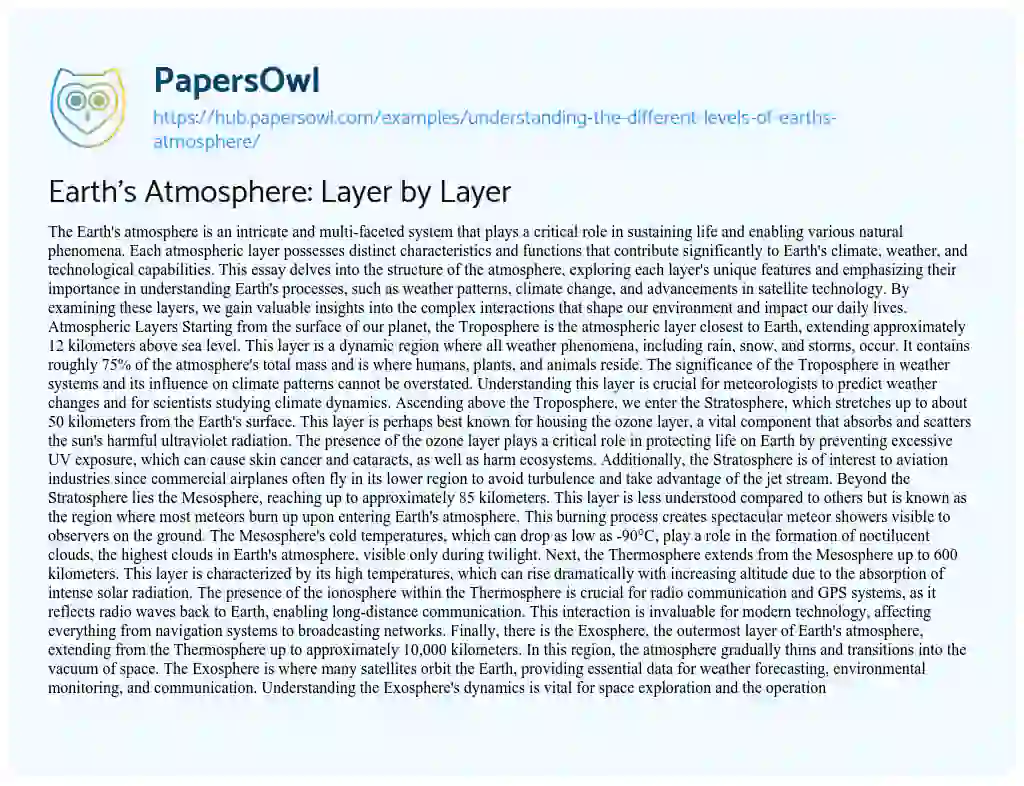 Essay on Earth’s Atmosphere: Layer by Layer