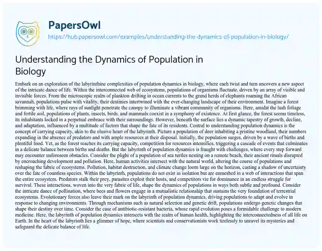 Essay on Understanding the Dynamics of Population in Biology