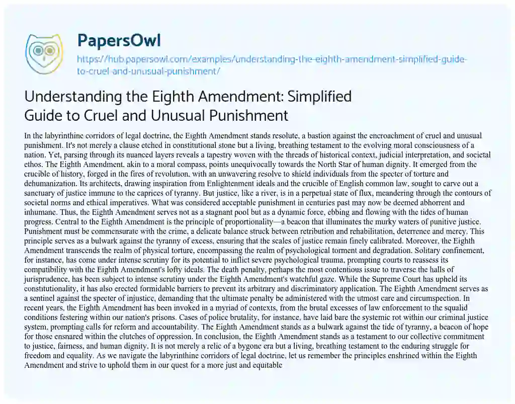 Essay on Understanding the Eighth Amendment: Simplified Guide to Cruel and Unusual Punishment