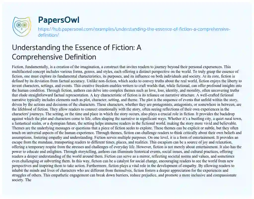 Essay on Understanding the Essence of Fiction: A Comprehensive Definition