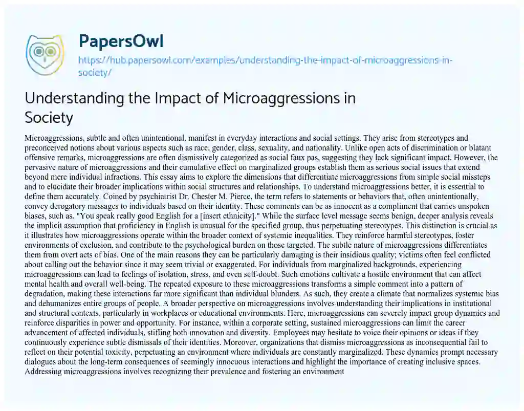 Essay on Understanding the Impact of Microaggressions in Society