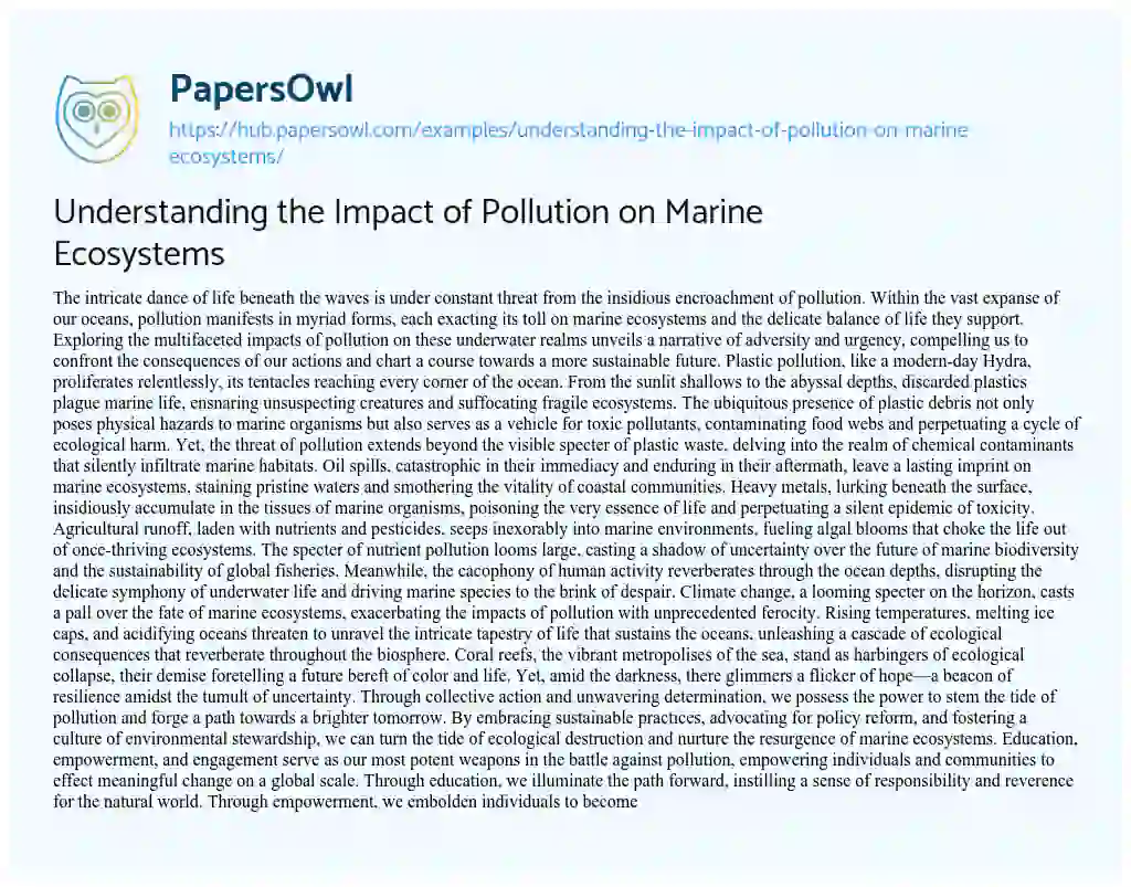 Essay on Understanding the Impact of Pollution on Marine Ecosystems
