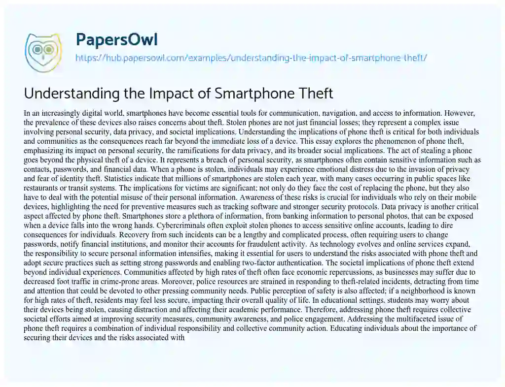 Essay on Understanding the Impact of Smartphone Theft
