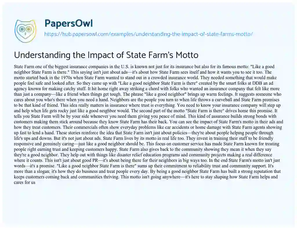 Essay on Understanding the Impact of State Farm’s Motto