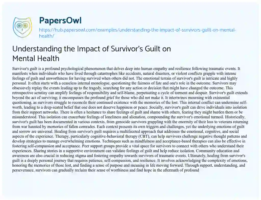 Essay on Understanding the Impact of Survivor’s Guilt on Mental Health