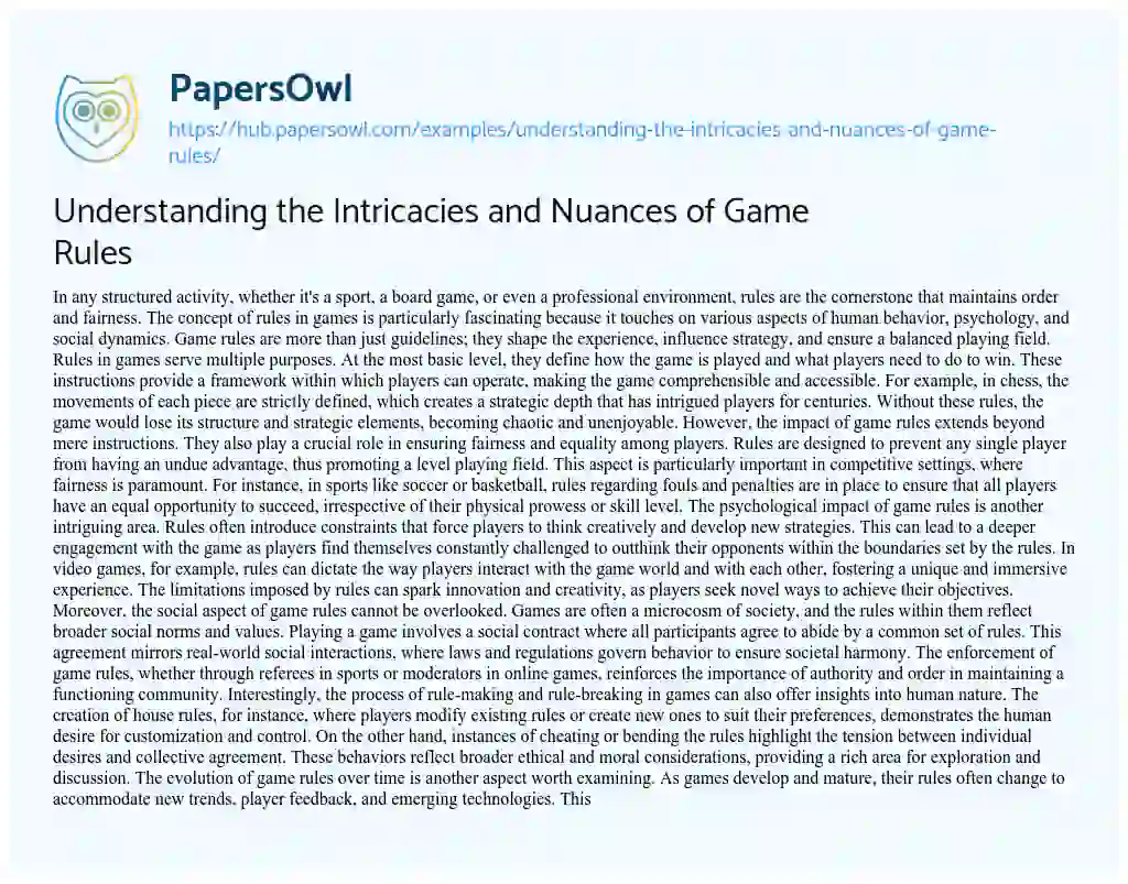 Essay on Understanding the Intricacies and Nuances of Game Rules