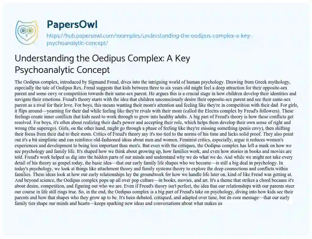 Essay on Understanding the Oedipus Complex: A Key Psychoanalytic Concept